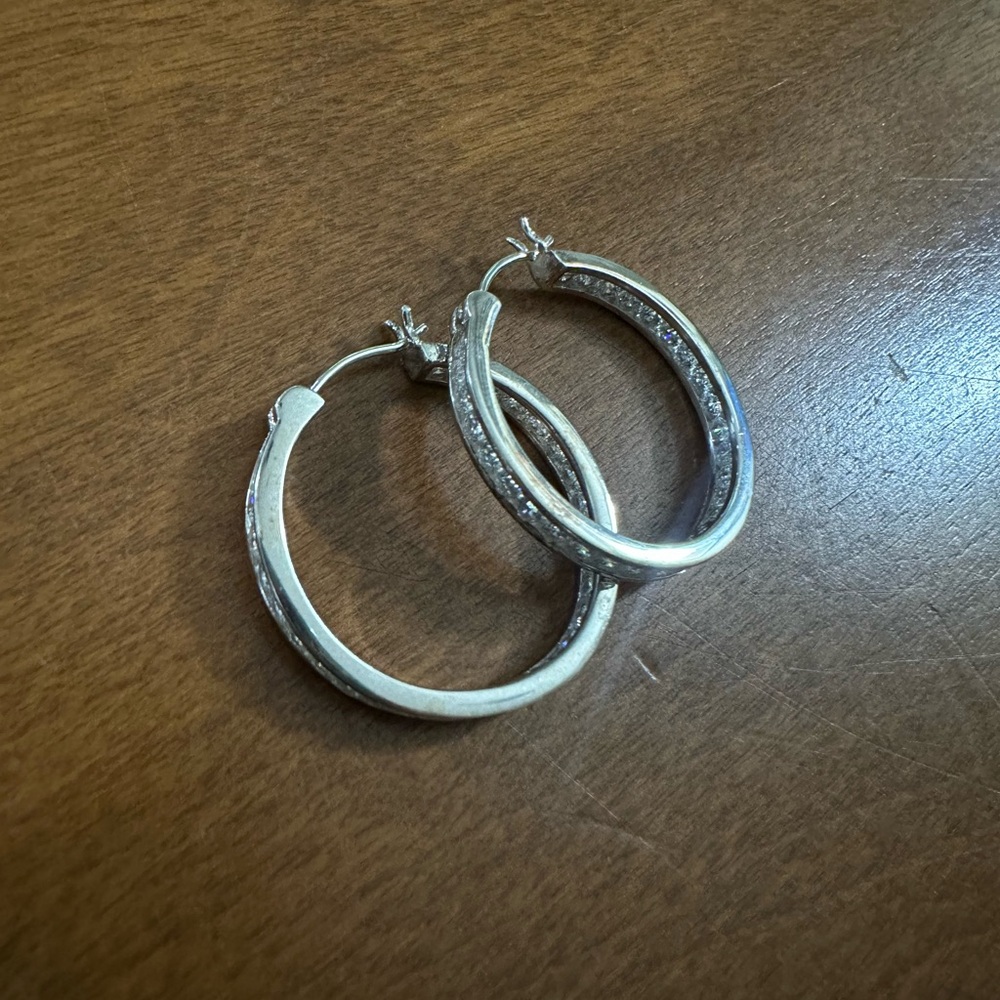 .925 Sterling Silver CZ Hoop Earrings